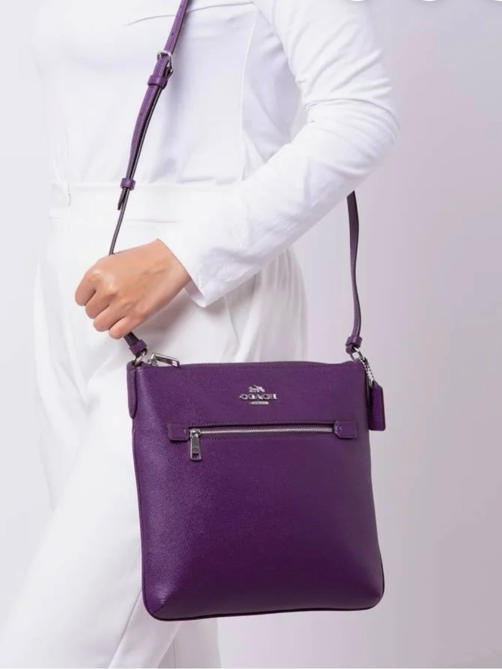 Coach Rowan File Bag Leather Crossbody Bag Purple